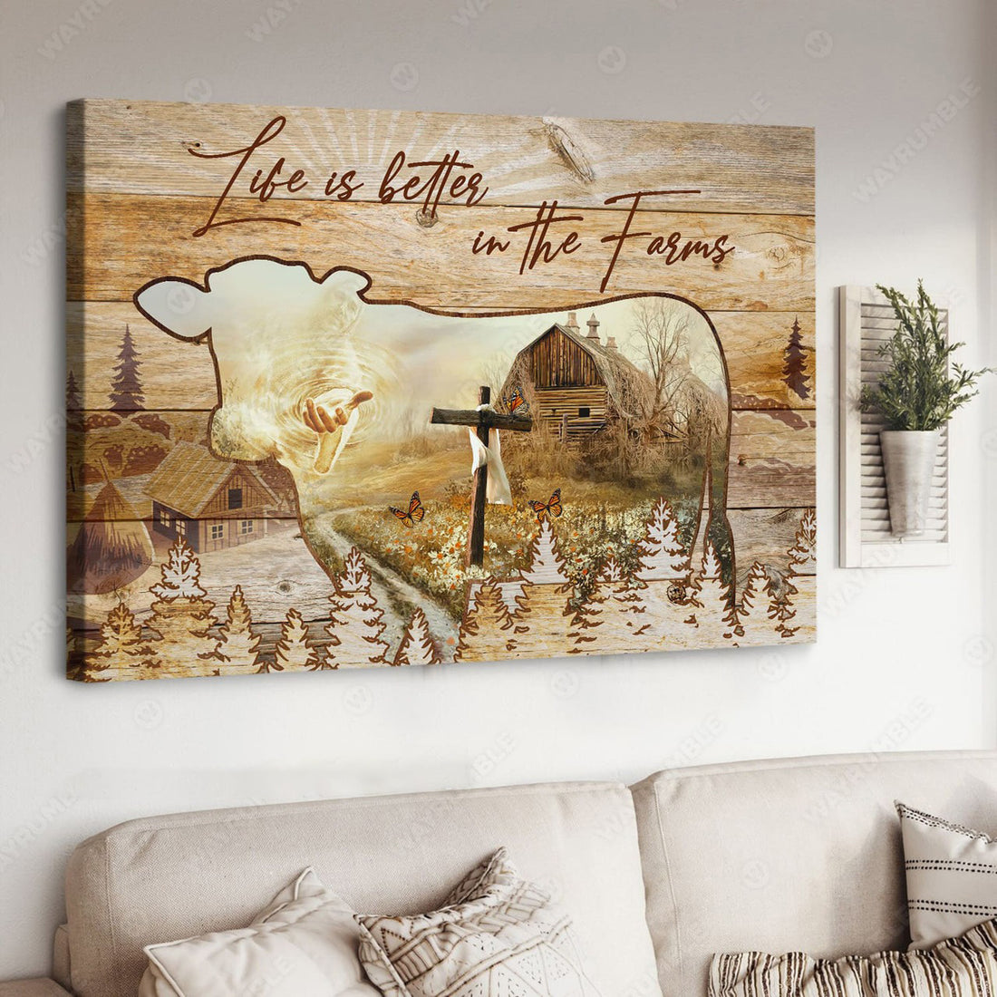 Farm Cow, Life Is Better In The Farms, God Cross, Farmers Poster Poster and Canvas