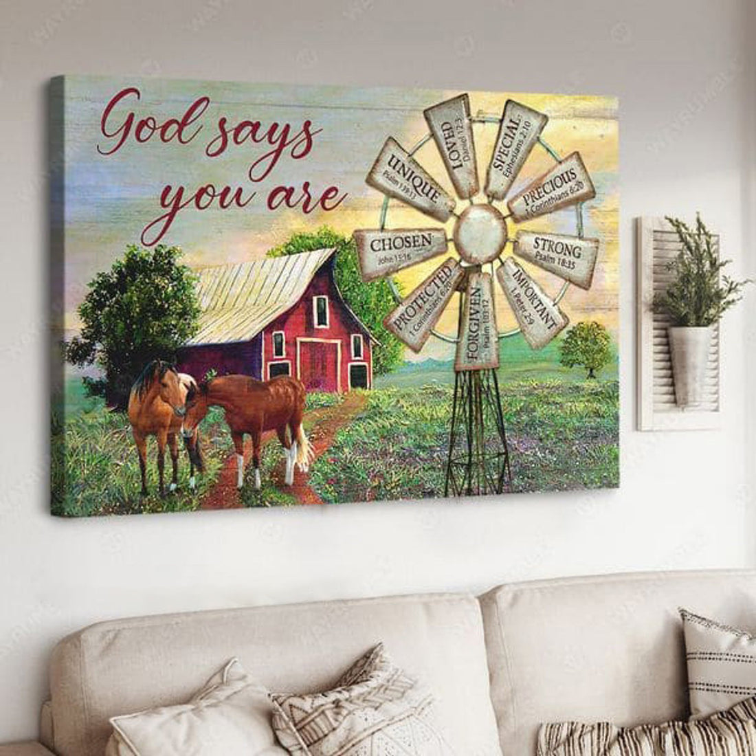 Farm Horse, God Says You Are Unique Special Lovely Precious Strong Chosen, Horse Poster Poster and Canvas