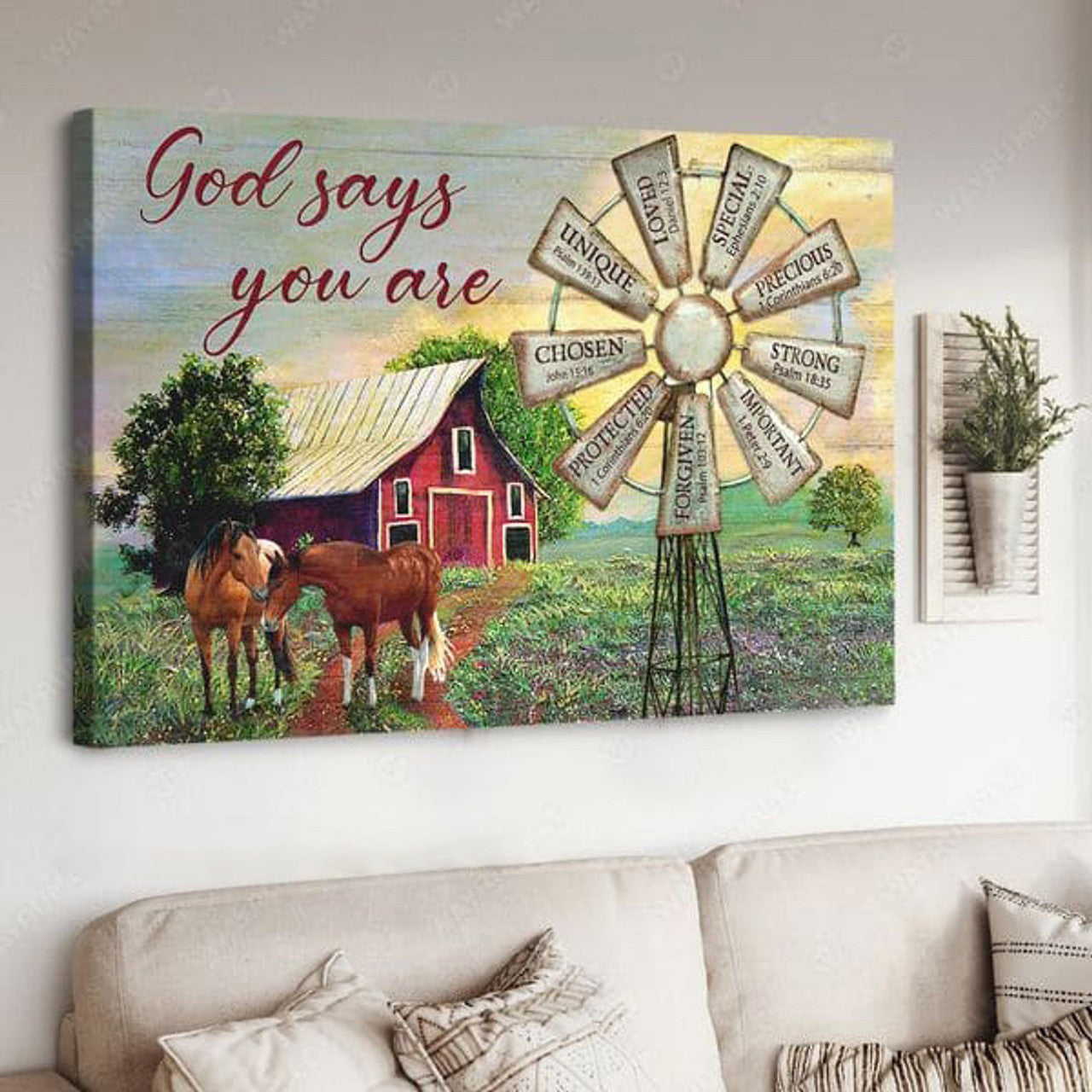 Farm Horse, God Says You Are Unique Special Lovely Precious Strong Chosen, Horse Poster Poster and Canvas