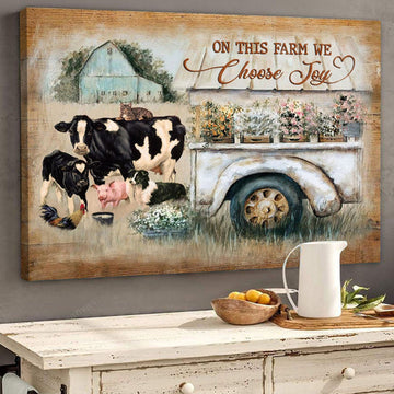 Farm Animals Flower Car Peaceful Life Gift For Farm Lover On This Farm We Choose Joy Canvas Wall Art - Christian Wall Decor
