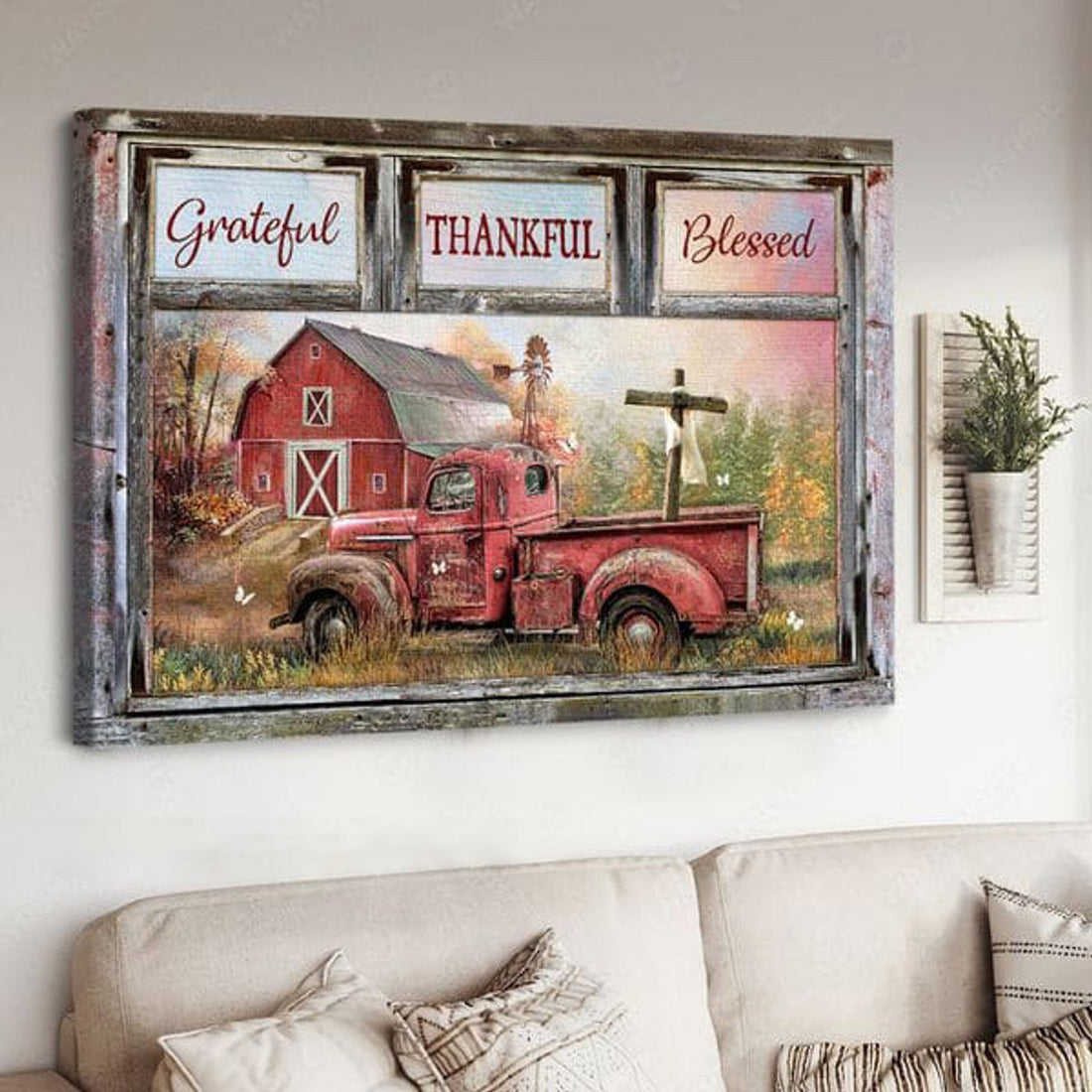 Farmer Poster, Farm Truck, God Cross, Grateful Thankful Blessed Poster and Canvas