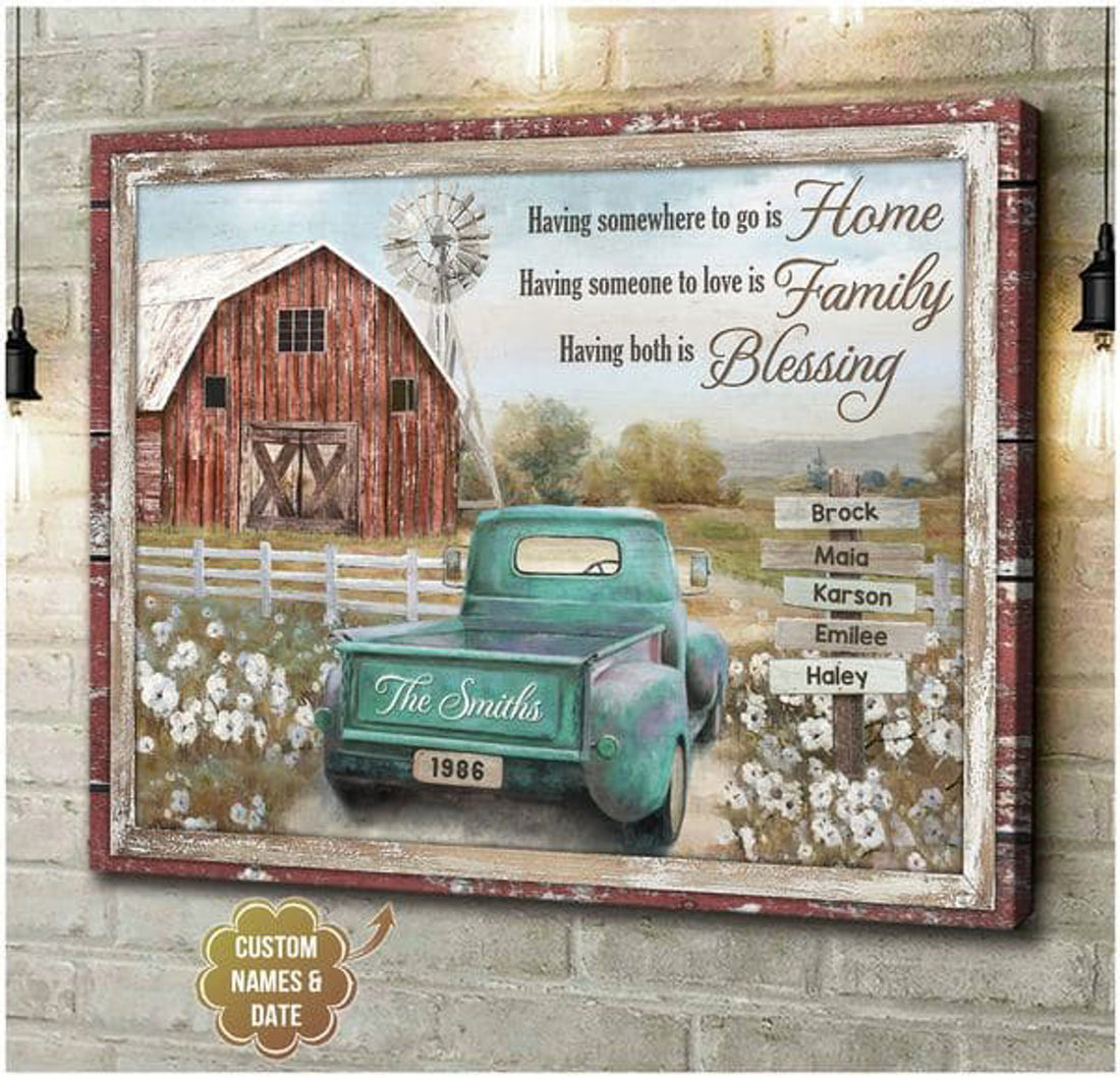 Custom Farmer Poster, Having Somewhere To Go Is Home Having Someone To Love Is Family Having Both Is Blessing Customized Personalized NAME Poster and Canvas