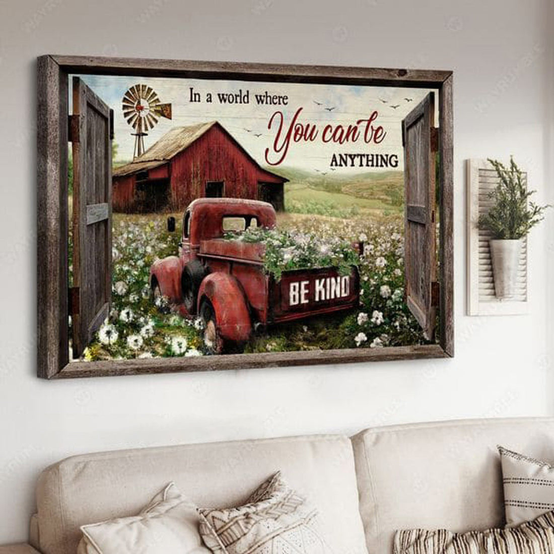Farmer Truck, In A World Where You Can Be Anything, Be Kind, Window Decor Poster and Canvas