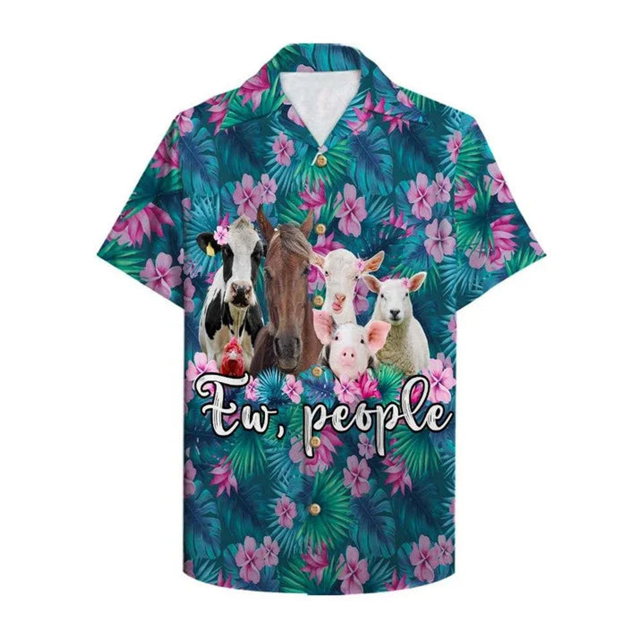 Farmer Ew People Cute Animals Tropical Plants Background Hawaiian Shirt