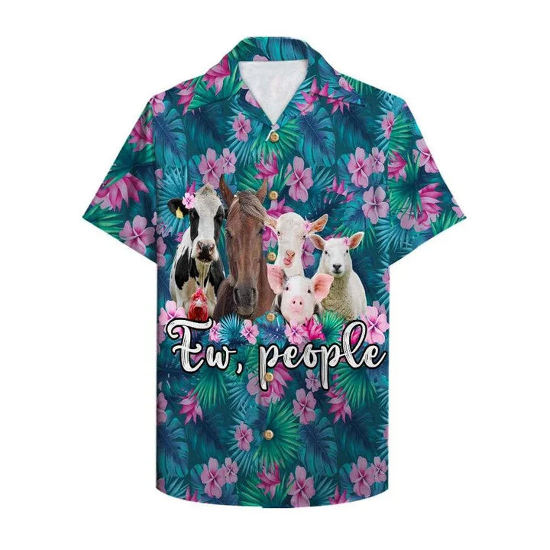 Farmer Ew People Cute Animals Tropical Plants Background Hawaiian Shirt