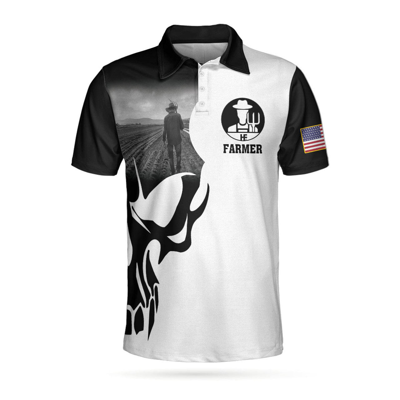 Farmer Proud Skull Men Polo Shirt, American Flag Farmer If You Think You Can Do My Job Shirt For Men