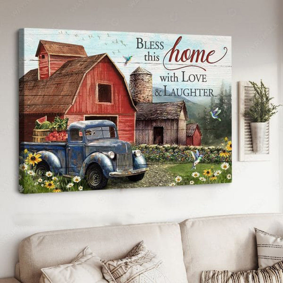 Farmers Poster, Bless This Home With Love And Laughter, Hummingbird Poster Poster and Canvas