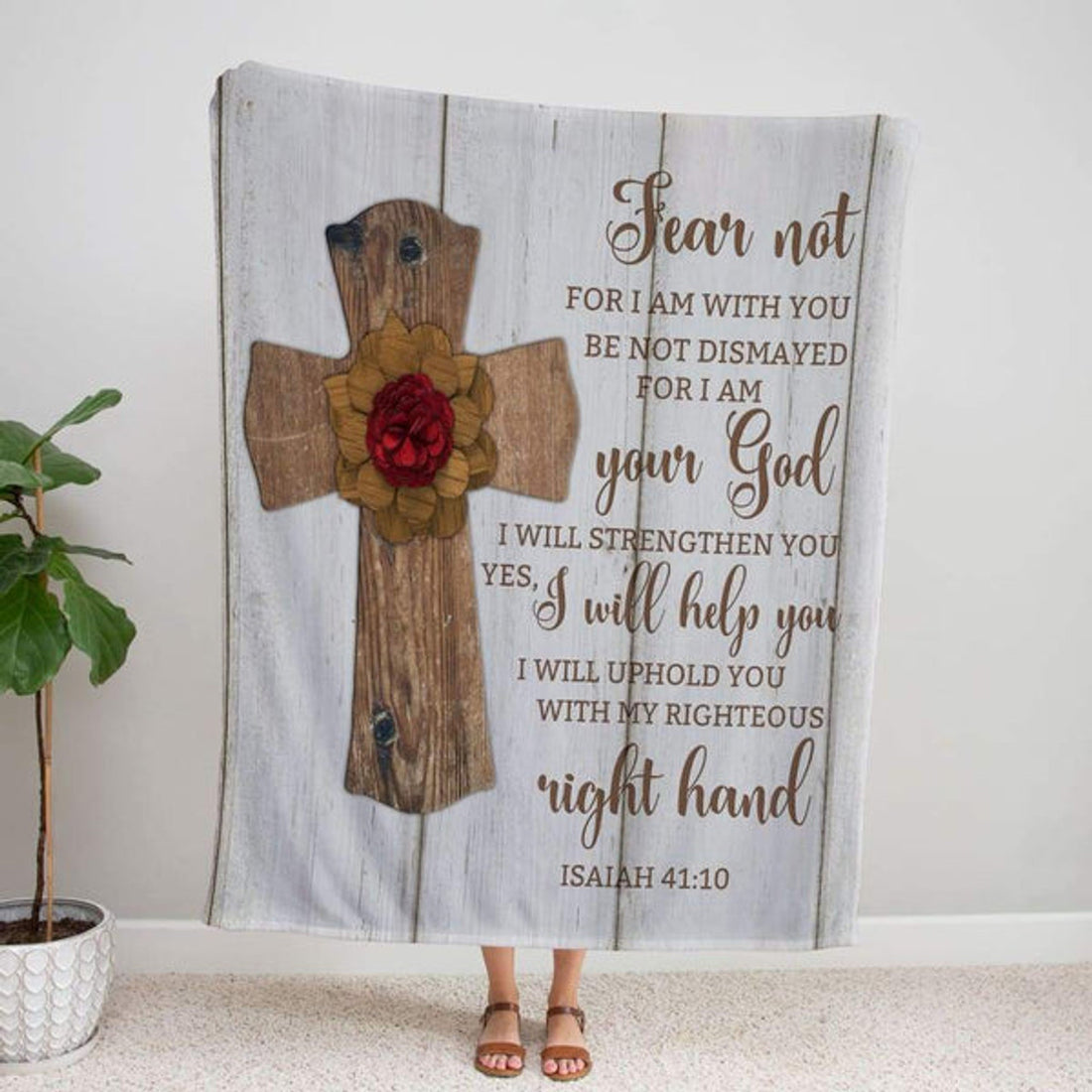 FUNSTUFFPRINT Fear Not For I Am With You Isaiah 41 10 Fleece Blanket - Christian Blanket - Bible Verse Blanket