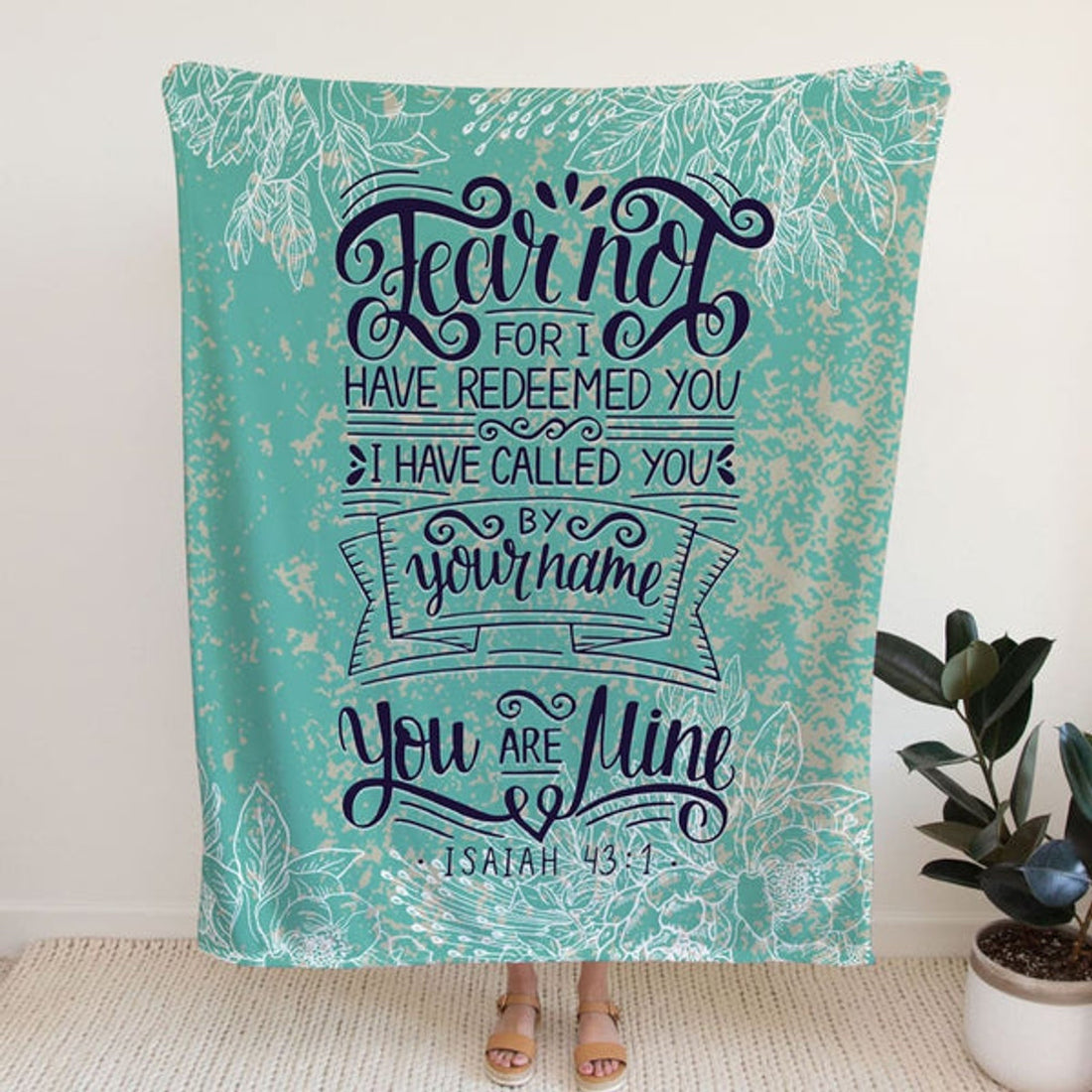 FUNSTUFFPRINT Fear Not For I Have Redeemed You Isaiah 43 1 Fleece Blanket - Christian Blanket - Bible Verse Blanket