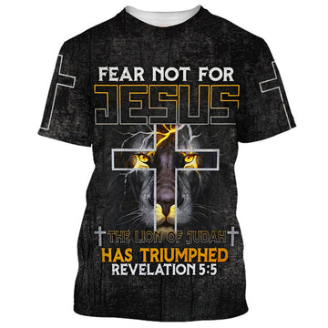 FUNSTUFFPRINT Fear Not For Jesus The Lion Of Judah Cross 3D All Over Printed Shirt for Men and Women 3D T-shirt