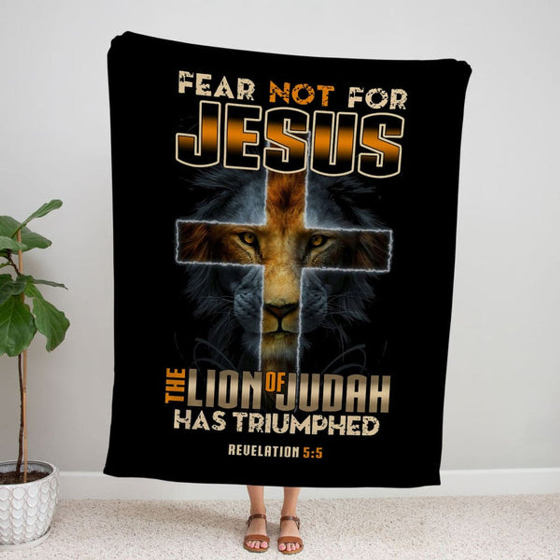 FUNSTUFFPRINT Fear Not Revelation 5 5 Fleece Blanket - Christian Blanket - Bible Verse Blanket
