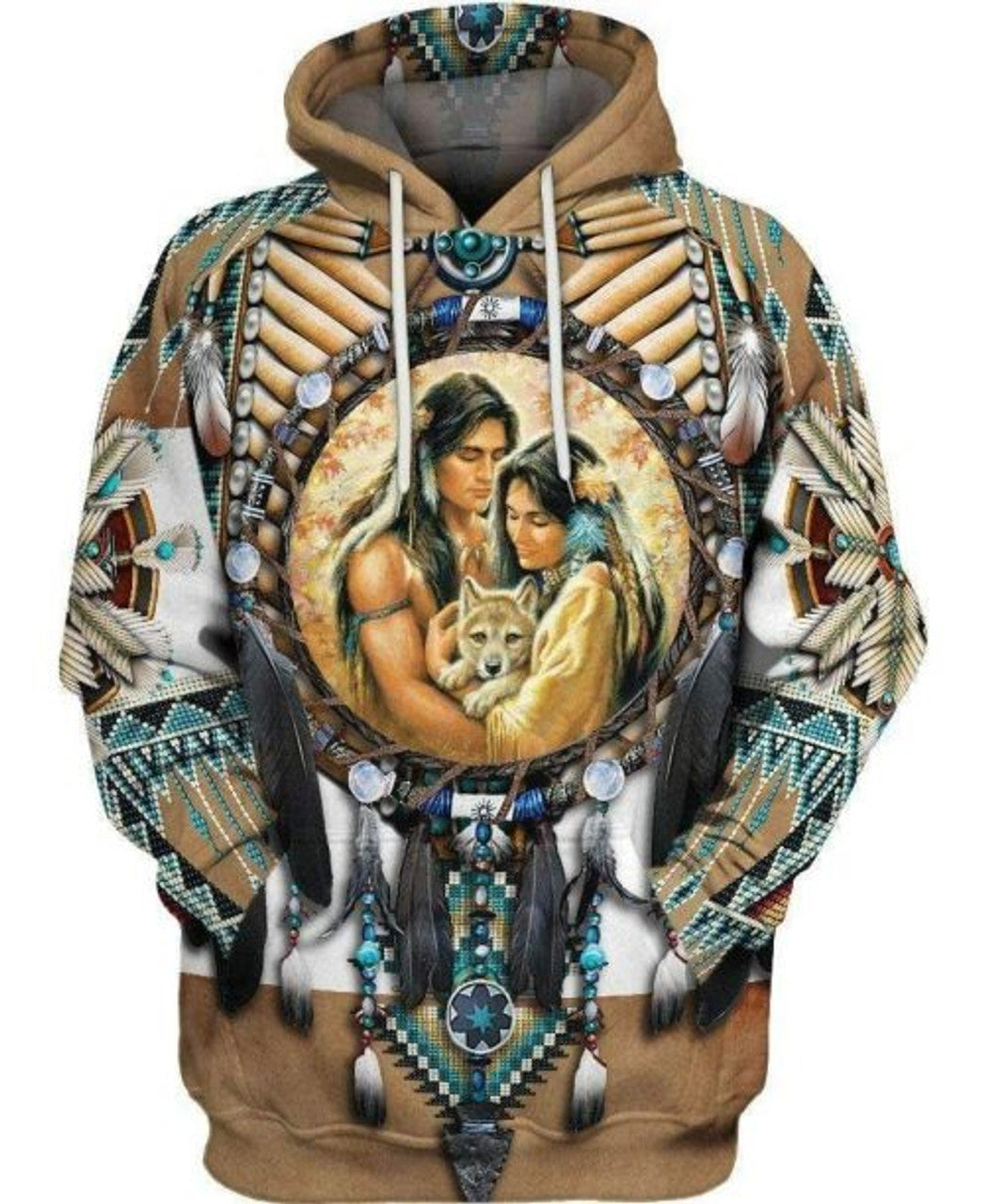FUNSTUFFPRINT Native American Wolf 3D Hoodie and Zip Hoodie
