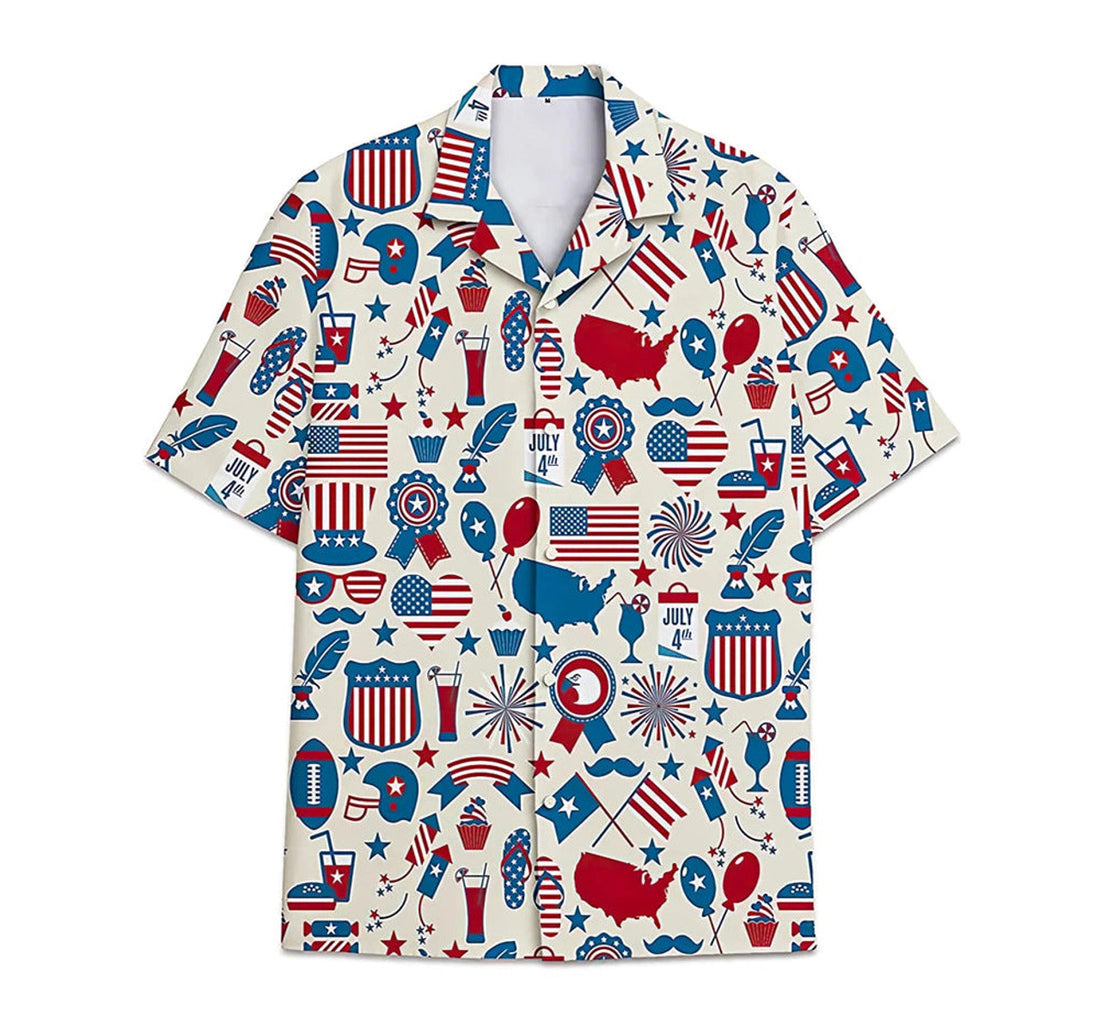 Feather Armorial American Flag Short Tall Button Hawaiian Shirt, Button Up Aloha Shirt For Men, Women