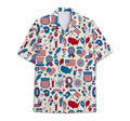 Feather Armorial American Flag Short Tall Button Hawaiian Shirt, Button Up Aloha Shirt For Men, Women
