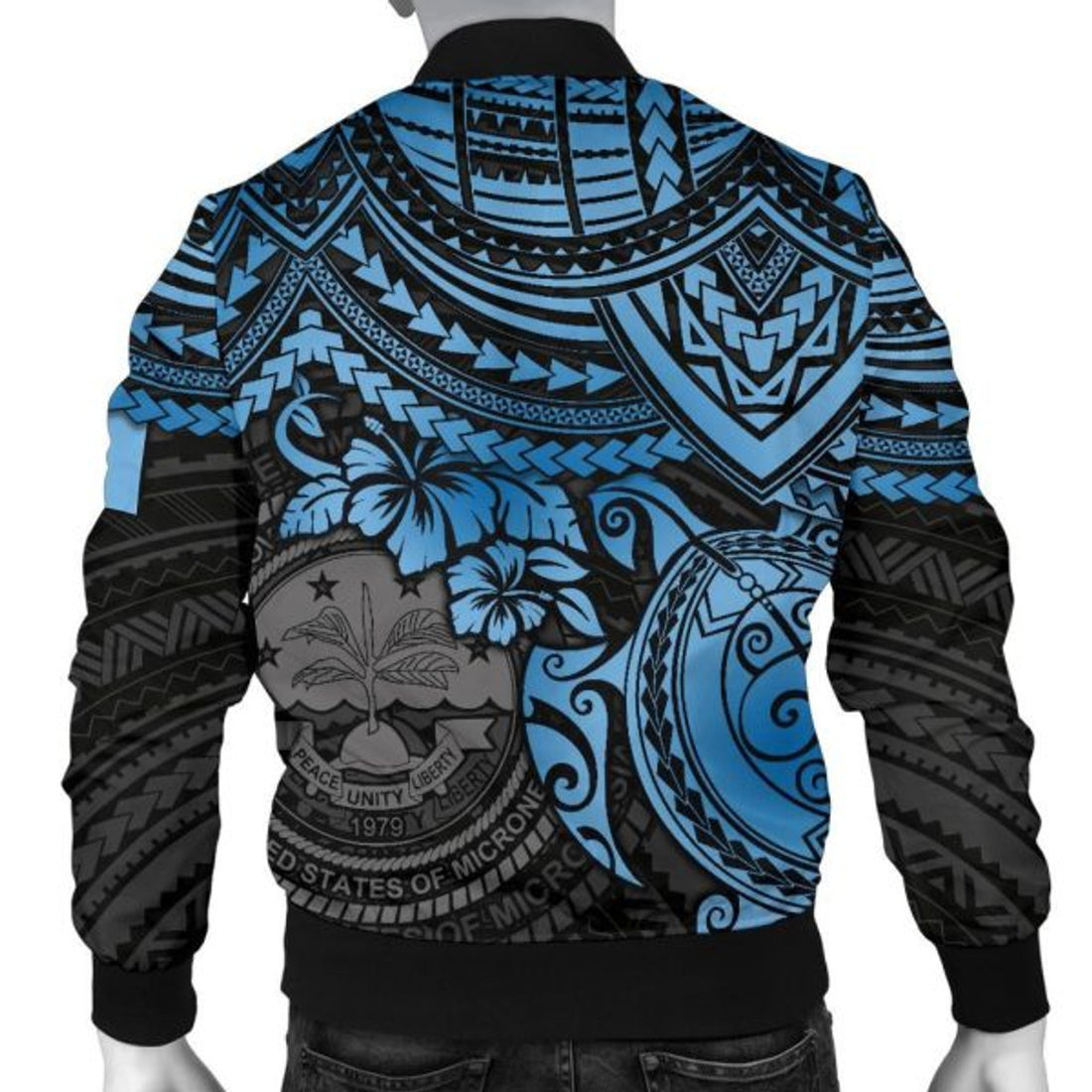 FUNSTUFFPRINT Federated States Of Micronesia Bomber Jacket (Men) - Blue Turtle 3D Bomber Jacket