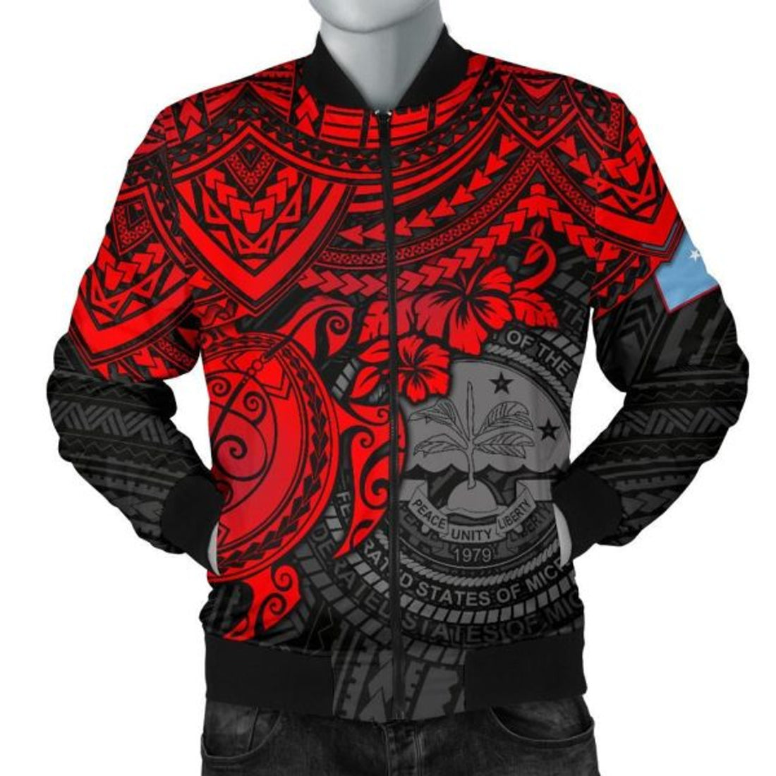 FUNSTUFFPRINT Federated States Of Micronesia Bomber Jacket (Men) - Red Turtle 3D Bomber Jacket