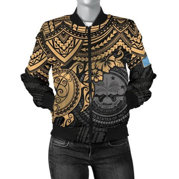 FUNSTUFFPRINT Federated States Of Micronesia Bomber Jacket (Women) - Golden Turtle 3D Bomber Jacket