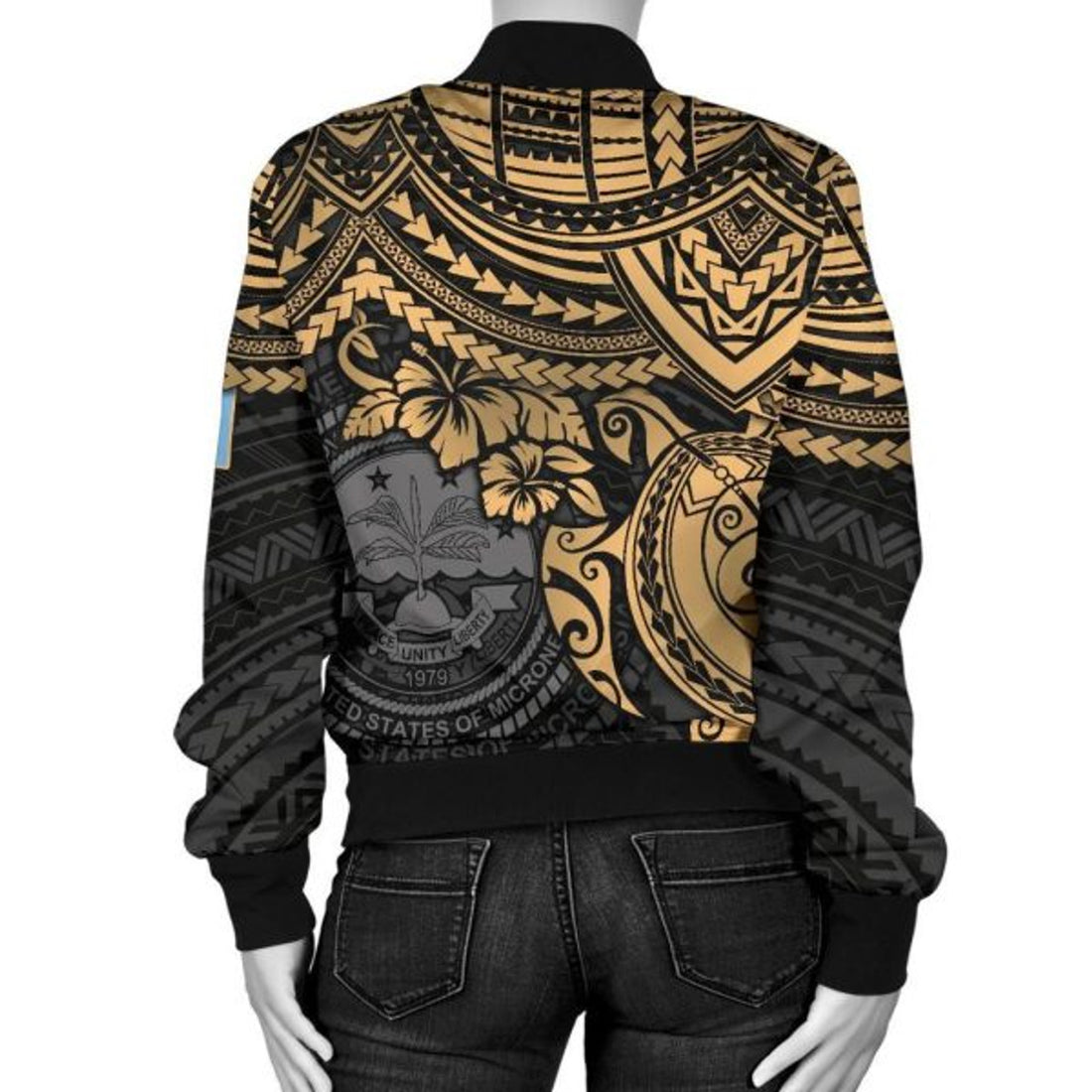 FUNSTUFFPRINT Federated States Of Micronesia Bomber Jacket (Women) - Golden Turtle 3D Bomber Jacket