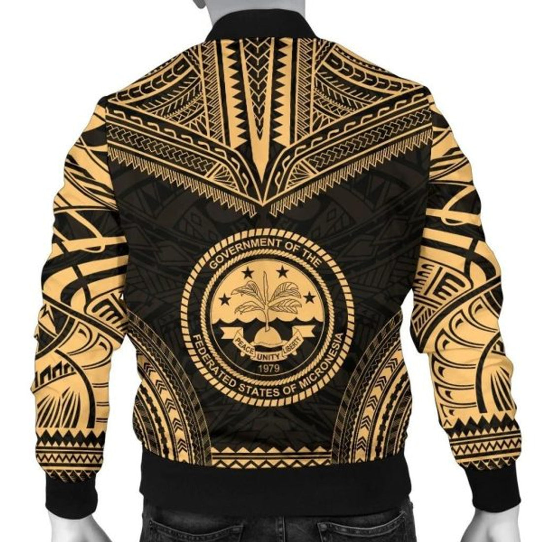 FUNSTUFFPRINT Federated States Of Micronesia Polynesian Chief Men's Bomber Jacket - Gold Version 3D Bomber Jacket
