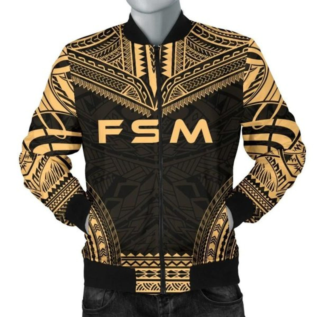 FUNSTUFFPRINT Federated States Of Micronesia Polynesian Chief Men's Bomber Jacket - Gold Version 3D Bomber Jacket