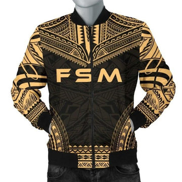 FUNSTUFFPRINT Federated States Of Micronesia Polynesian Chief Men's Bomber Jacket - Gold Version 3D Bomber Jacket