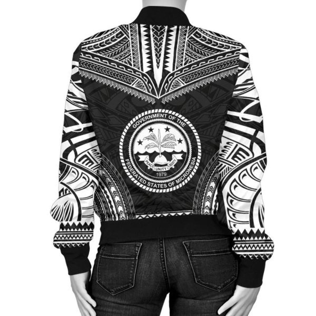FUNSTUFFPRINT Federated States Of Micronesia Polynesian Chief Women'S Bomber Jacket - Black Version 3D Bomber Jacket