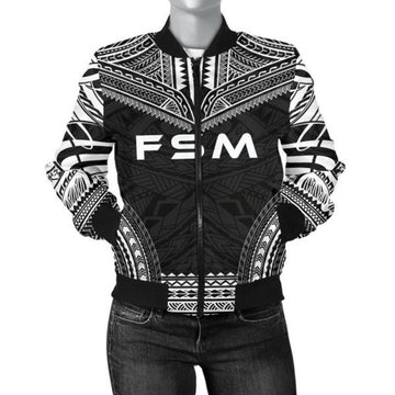 FUNSTUFFPRINT Federated States Of Micronesia Polynesian Chief Women'S Bomber Jacket - Black Version 3D Bomber Jacket
