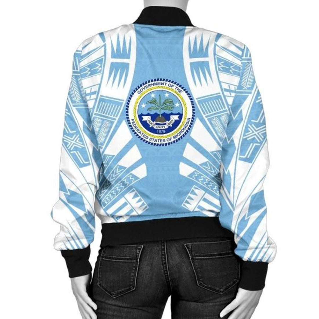 FUNSTUFFPRINT Federated States Of Micronesia Women Bomber Jacket - Polynesian Tattoo Flag 3D Bomber Jacket