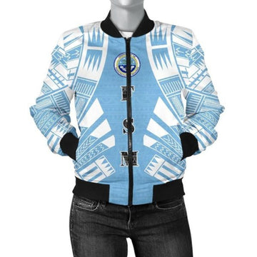 FUNSTUFFPRINT Federated States Of Micronesia Women Bomber Jacket - Polynesian Tattoo Flag 3D Bomber Jacket