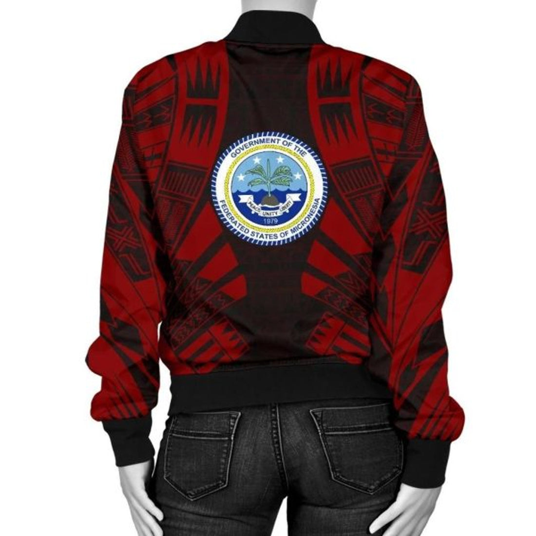 FUNSTUFFPRINT Federated States Of Micronesia Women Bomber Jacket - Polynesian Tattoo Red 3D Bomber Jacket