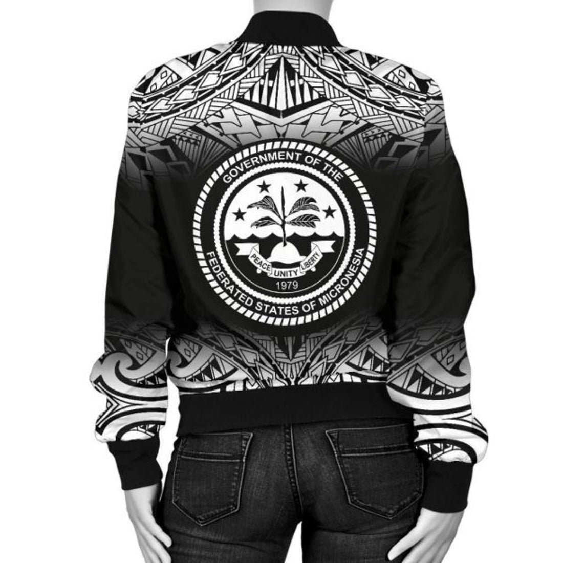 FUNSTUFFPRINT Federated States Of Micronesia Women's Bomber Jacket - Fog Black Style 3D Bomber Jacket