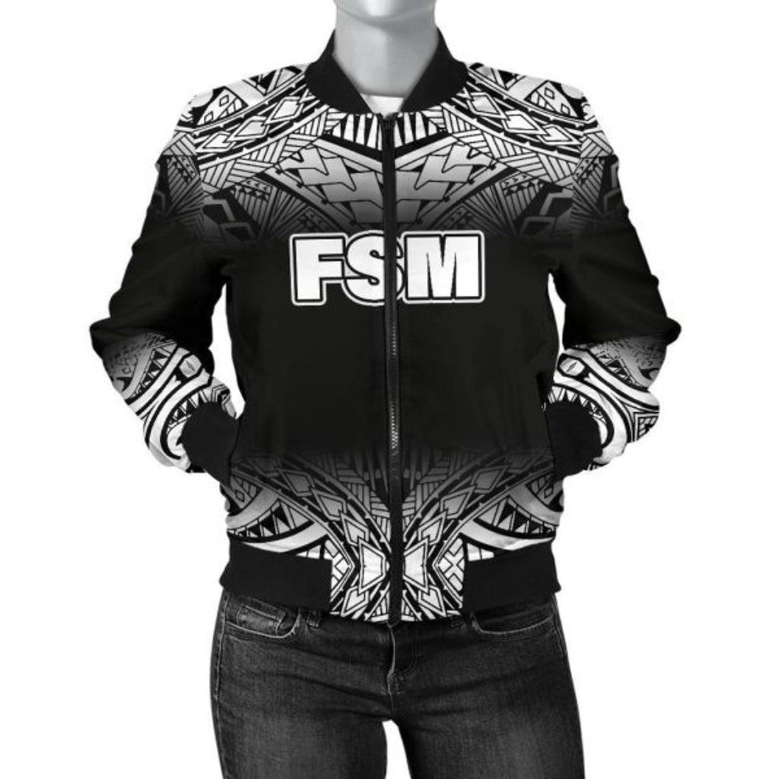 FUNSTUFFPRINT Federated States Of Micronesia Women's Bomber Jacket - Fog Black Style 3D Bomber Jacket