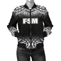 FUNSTUFFPRINT Federated States Of Micronesia Women's Bomber Jacket - Fog Black Style 3D Bomber Jacket