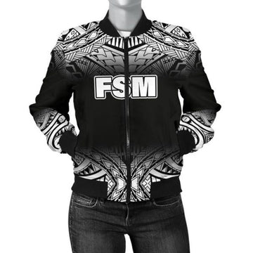 FUNSTUFFPRINT Federated States Of Micronesia Women's Bomber Jacket - Fog Black Style 3D Bomber Jacket