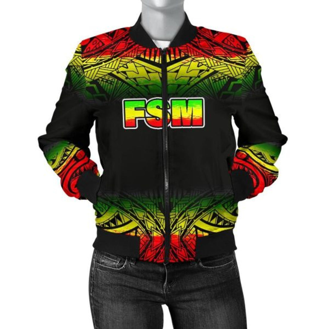 FUNSTUFFPRINT Federated States Of Micronesia Women's Bomber Jacket - Fog Reggae Style 3D Bomber Jacket