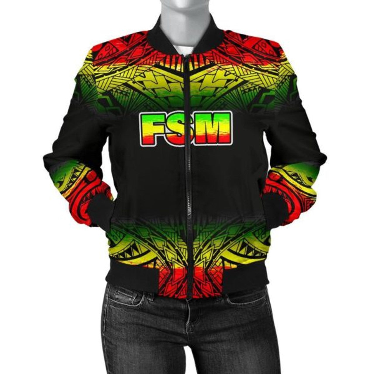 FUNSTUFFPRINT Federated States Of Micronesia Women's Bomber Jacket - Fog Reggae Style 3D Bomber Jacket