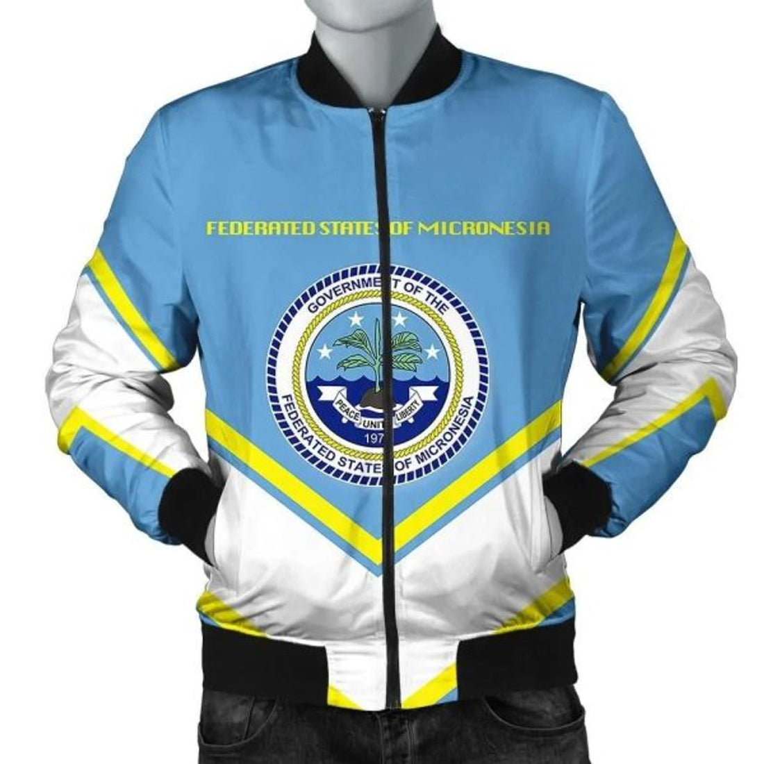 FUNSTUFFPRINT Federated States of Micronesia Coat Of Arms Men Bomber Jacket Lucian Style 3D Bomber Jacket