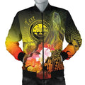 FUNSTUFFPRINT Federated States of Micronesia Custom Personalised Men's Bomber Jackets - Humpback Whale with Tropical Flowers (Yellow) 3D Bomber Jacket