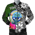 FUNSTUFFPRINT Federated States of Micronesia Men Bomber Jacket - Turtle Plumeria Banana Leaf 3D Bomber Jacket