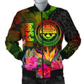 FUNSTUFFPRINT Federated States of Micronesia Polynesian Men's Bomber Jacket - Hibiscus and Banana Leaves 3D Bomber Jacket