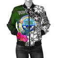 FUNSTUFFPRINT Federated States of Micronesia Women Bomber Jacket - Turtle Plumeria Banana Leaf 3D Bomber Jacket