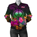 FUNSTUFFPRINT Federated States of Micronesia Women's Bomber Jacket - Summer Hibiscus 3D Bomber Jacket