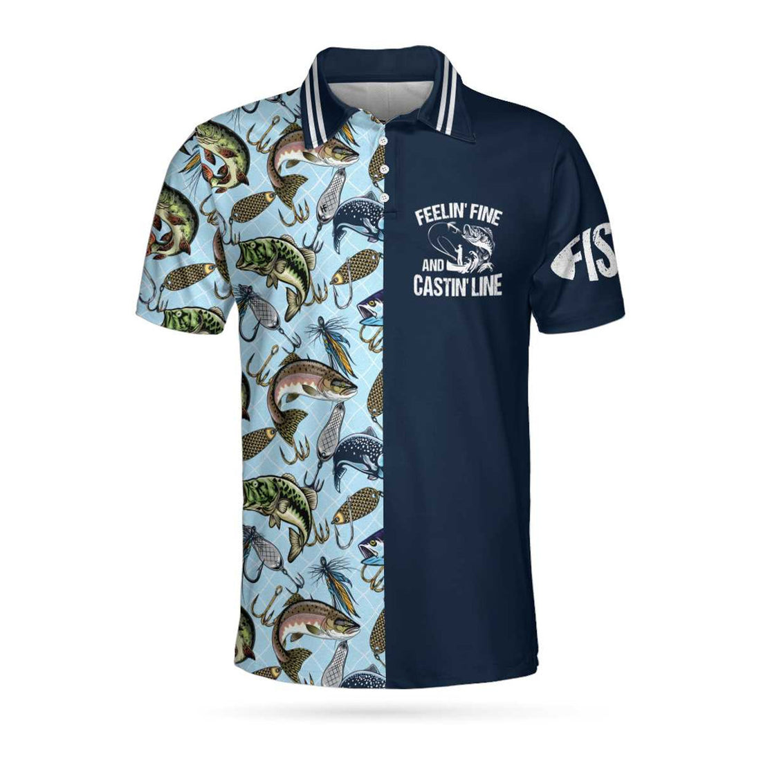 Hook And Fish Seamless Pattern Fishing Men Polo Shirt, Feelin' Fine And Castin' Line Fishing Shirt For Men, Gift For Fishing Lovers