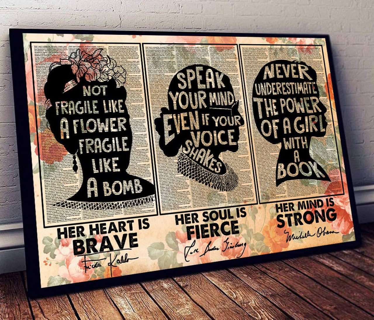 Feminist Poster, Her Heart Is Brave Her Soul Is Fierce Her Mind Is Strong Poster and Canvas