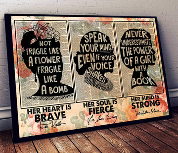 Feminist Poster, Her Heart Is Brave Her Soul Is Fierce Her Mind Is Strong Poster and Canvas