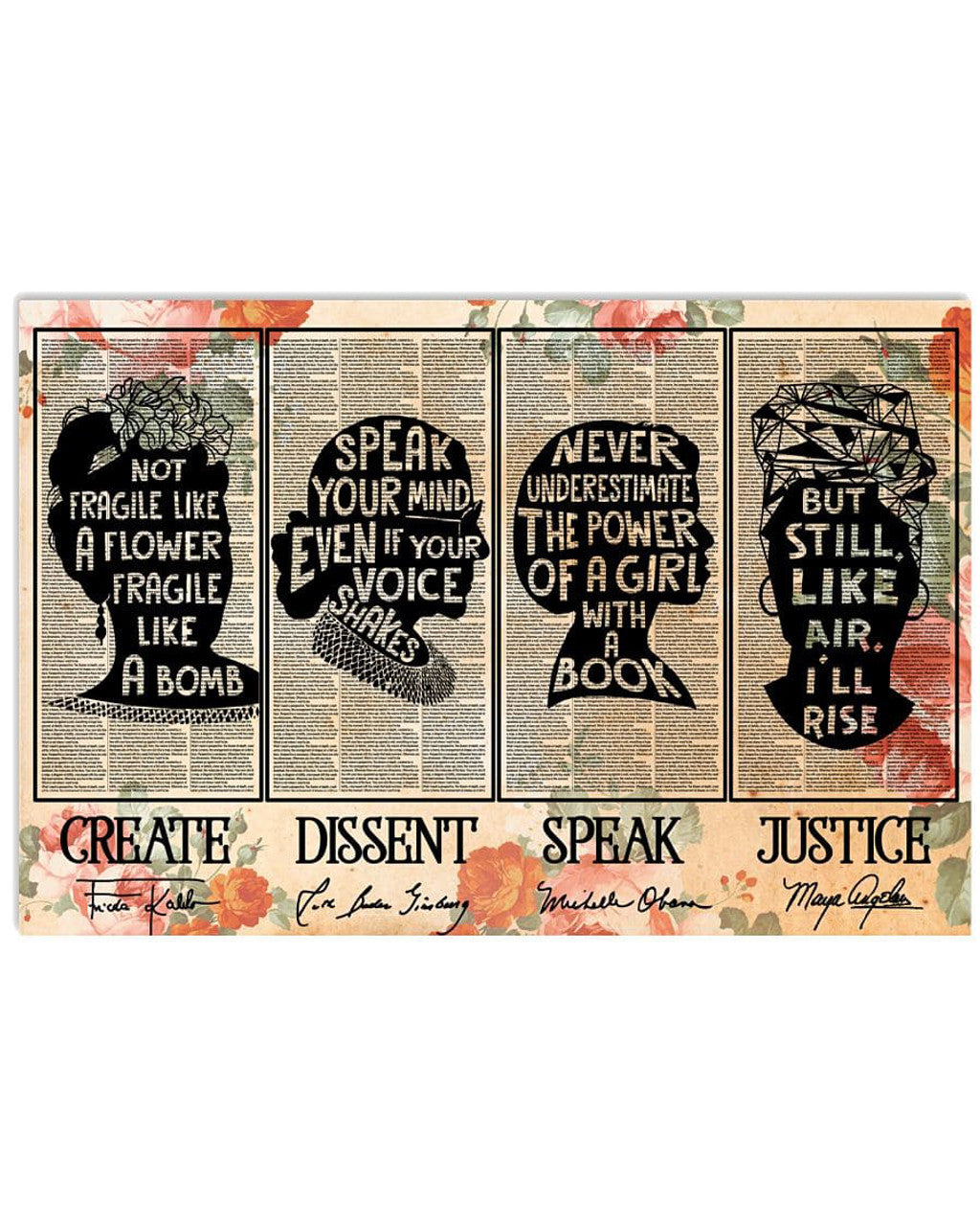 Feminist Poster, Not Fragile Like A Flower, Fragile Like A Bomb, Speak Your Mind, Even If Your Voice Shakes Poster and Canvas