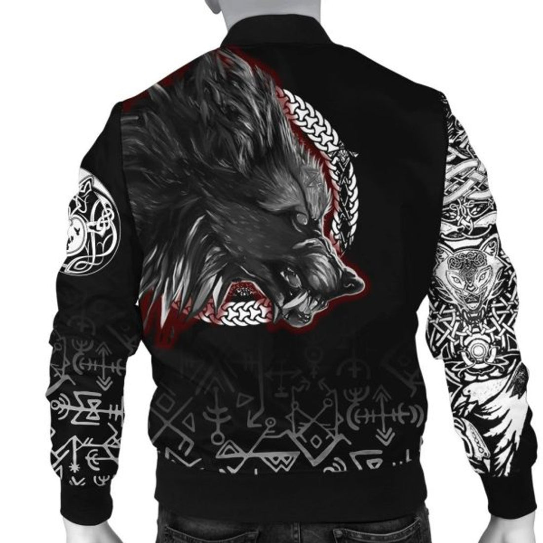 FUNSTUFFPRINT Fenrir Blood Bomber Jacket - Tattoo Style 3D Bomber Jacket