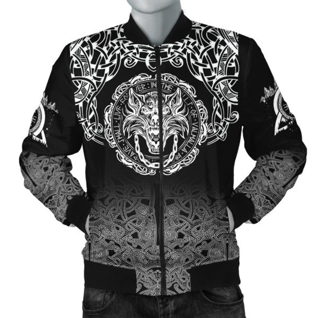 FUNSTUFFPRINT Fenrir Valhalla Bomber Jacket - Ornate pattern 3D Bomber Jacket
