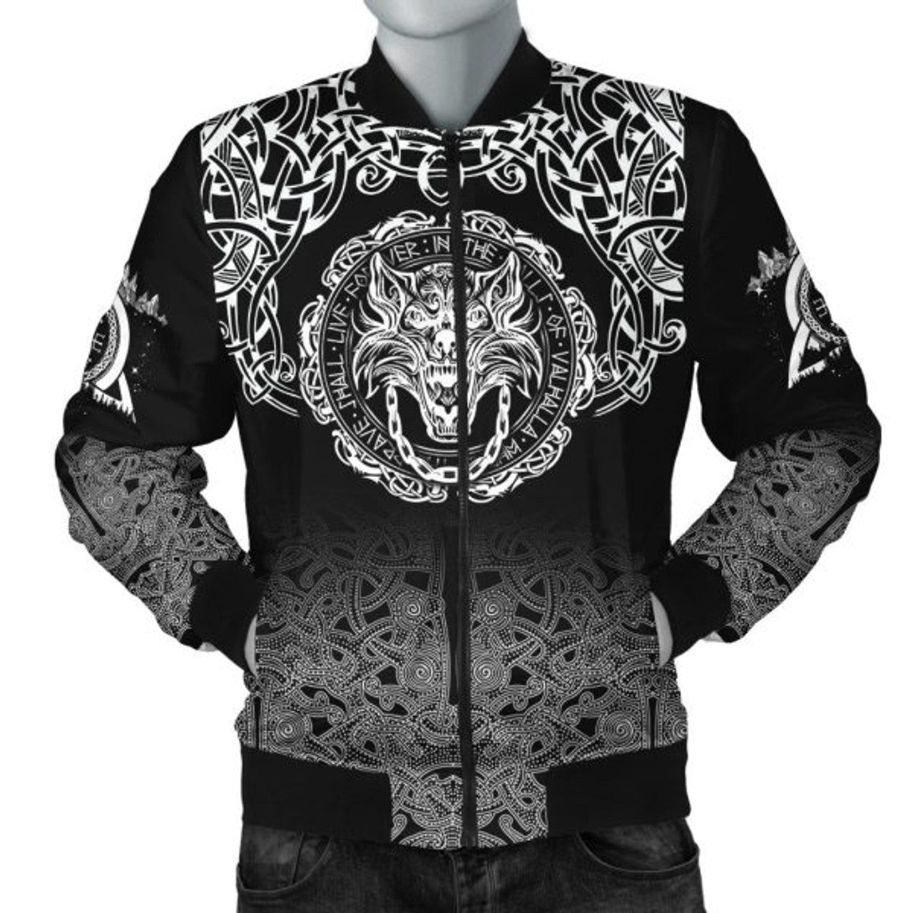 FUNSTUFFPRINT Fenrir Valhalla Bomber Jacket - Ornate pattern 3D Bomber Jacket