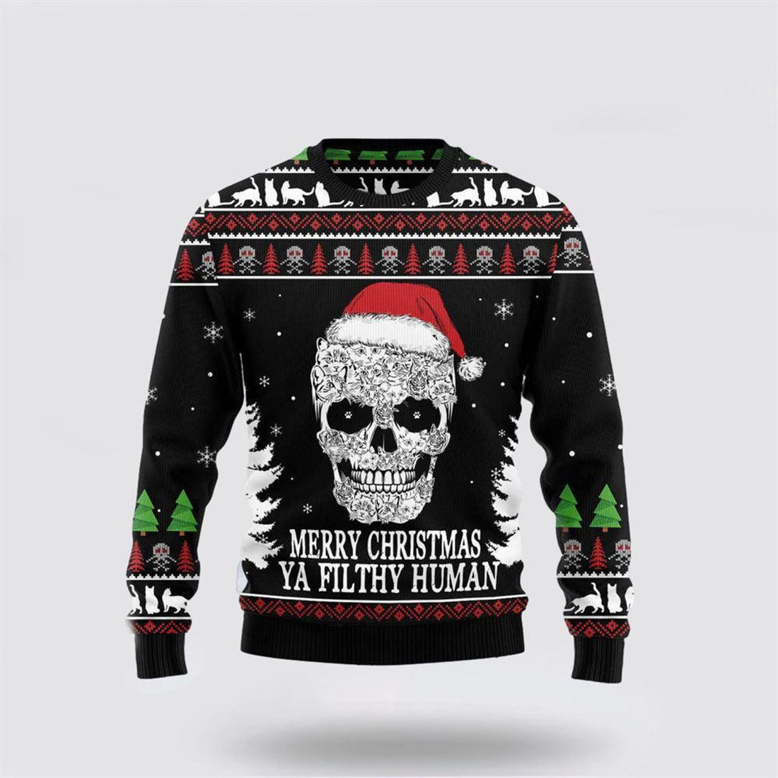 FUNSTUFFPRINT Festive Cat Skull Santa Sweater Trendy & Ugly Christmas Fashion – Christmas Gifts For Frends Ugly  Sweater